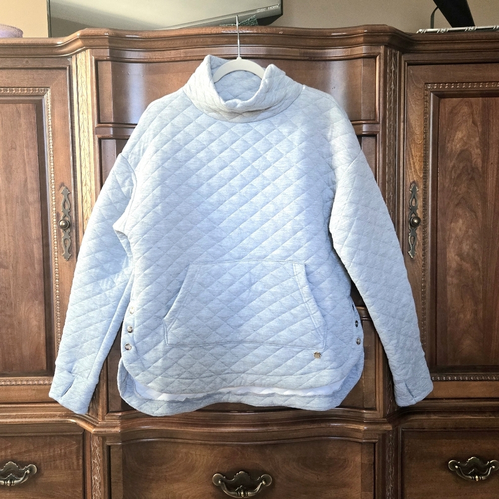 Jones New York Sport Quilted Pouch Pocket Top, Gray XL